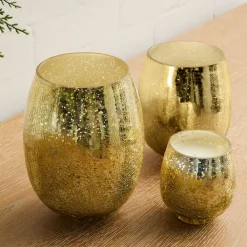 West Elm Gold Crackle Mercury Candle Jars - Winter White