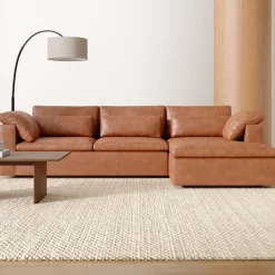 West Elm Harmony Modular Leather 2-Piece Sleeper Sectional w/Storage Chaise (123")
