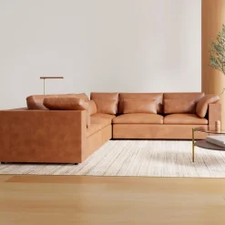 West Elm Harmony Modular Leather 3-Piece L-Shaped Sectional (122")