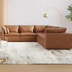 West Elm Harmony Modular Leather 5-Piece L-Shaped Sectional (120")