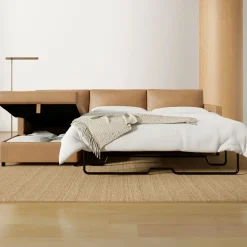 West Elm Harris Leather 2-Piece Sleeper Sectional w/ Storage Chaise (108")