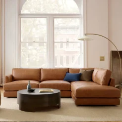 West Elm Haven Leather 2-Piece Bumper Chaise Sectional (108")