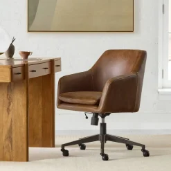 West Elm Helvetica Leather Swivel Office Chair