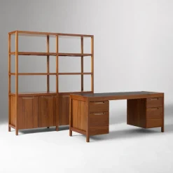 West Elm Hughes Desk with File Cabinets (68") & Tall Double Wide Bookcase (34") Set
