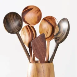 West Elm Itza Wood Teak Utensil Holder