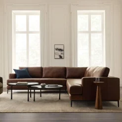 West Elm Landon Leather 3-Piece L-Shaped Sectional (102"–122")