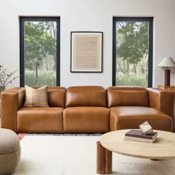West Elm Leo Motion Reclining Leather 3-Piece Reversible Chaise Sectional (125")
