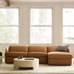 West Elm Leroy Motion Reclining Leather 3-Piece Chaise Sectional (108")