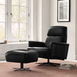 West Elm Levy Leather Recliner & Ottoman Set
