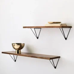 West Elm Linear Burnt Wax Wood Wall Shelves with Prism Brackets
