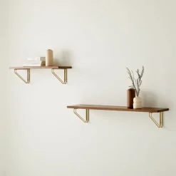West Elm Linear Cool Walnut Wood Wall Shelves with Parallel Brackets