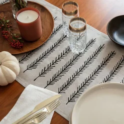 West Elm Little Korboose Black Feather Table Runner
