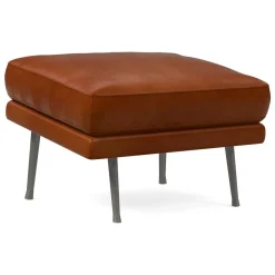 West Elm Lucia Leather Ottoman - Metal Legs