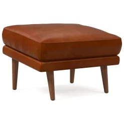 West Elm Lucia Leather Ottoman - Wood Legs