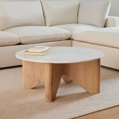 West Elm Maddox Solid Wood & Marble Coffee Table (–)