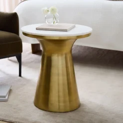 West Elm Marble Topped Pedestal Side Table (20")
