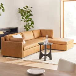 West Elm Marin Leather 3-Piece Ottoman Sectional (114")