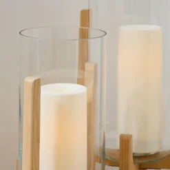 West Elm Marti Mid-Century Glass & Wood Lanterns
