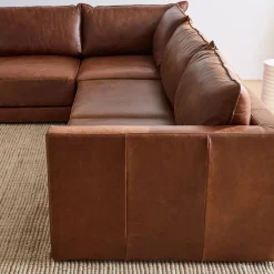 West Elm Melbourne Leather 3-Piece L-Shaped Sectional (116"–126")