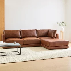 West Elm Melbourne Leather 3-Piece Ottoman Sectional (116"–126")