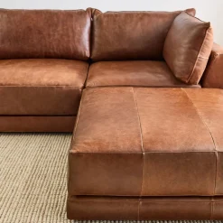 West Elm Melbourne Leather 3-Piece Ottoman Sectional (116"–126")