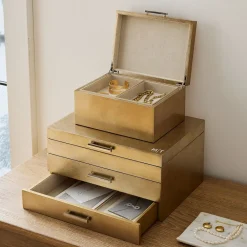 West Elm Mid-Century Champagne Lacquer Jewelry Boxes