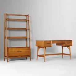 West Elm Mid-Century Desk (52") & Wide Tower Bookshelf Set