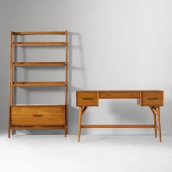 West Elm Mid-Century Desk (52") & Wide Tower Bookshelf Set