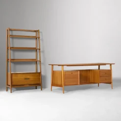 West Elm Mid-Century Executive Desk (74") & Wide Tower Bookshelf Set