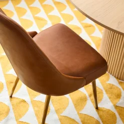 West Elm Mid-Century High-Back Leather Dining Chair - Metal Legs