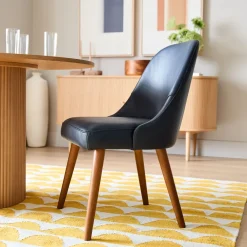 West Elm Mid-Century Leather Dining Chair - Wood Legs