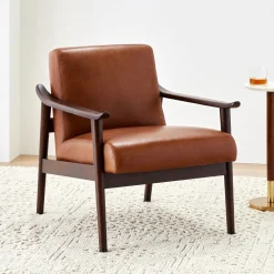 West Elm Mid-Century Leather Show Wood Chair
