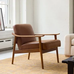 West Elm Mid-Century Leather Show Wood Chair