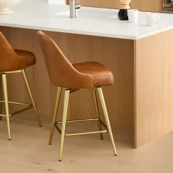 West Elm Mid-Century Leather Swivel Counter Stool - Metal Legs