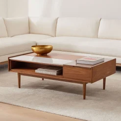 West Elm Mid-Century Marble Double Pop-Up Coffee Table (51")