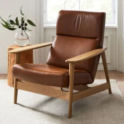West Elm Mid-Century Show Wood High-Back Leather Chair