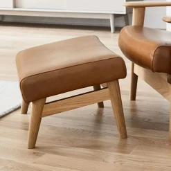 West Elm Mid-Century Show Wood Leather Ottoman