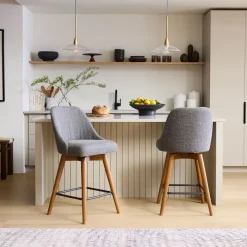 West Elm Mid-Century Upholstered Swivel Counter Stool - Wood Legs