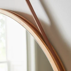 West Elm Modern Hanging Round Wall Mirror w/ Leather Strap