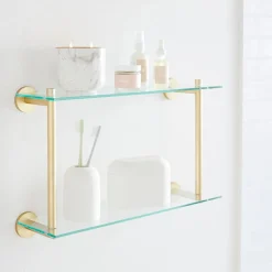 West Elm Modern Overhang Double Glass Bathroom Shelf