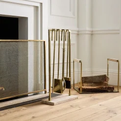 West Elm Modern Stone Fireplace Screen & Log Holder