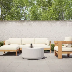 West Elm Monterey Outdoor Teak 2-Piece Chaise Sectional, Lounge Chair & Kos Coffee Table (36") Set