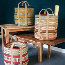 West Elm Multicolored Woven Baskets w/ Handles (Set of 3)