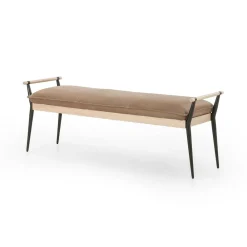 West Elm Oak & Stainless Steel Leather Bench (59")