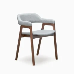 West Elm Open Box: Abilene Upholstered Dining Arm Chair - Light Gray, Walnut