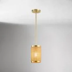 West Elm Open Box: Alya Rattan Pendant (7") - Vintage Brass, Natural Rattan