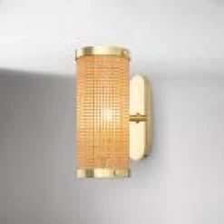 West Elm Open Box: Alya Rattan Sconce (5.25") - Vintage Brass