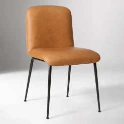 West Elm Open Box: Bennie Dining Chair - Ludlow Leather Sesame, Textured Dark Bronze