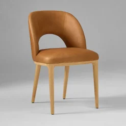 West Elm Open Box: Boerum Dining Chair - Ludlow Leather Sesame, Blonde