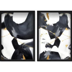 West Elm Open Box: Bold Stroke & Strides Framed Wall Art (31"W x 46"H), Set of 2 - Black